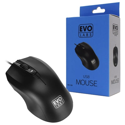 Evo Labs KD-101LUK Wired Keyboard and MO-128 Wired Mouse Bundle, USB Plug and Play, Full Size Qwerty UK Layout Keyboard with Optical Sensor Mouse, Ideal for Home or Office, Black