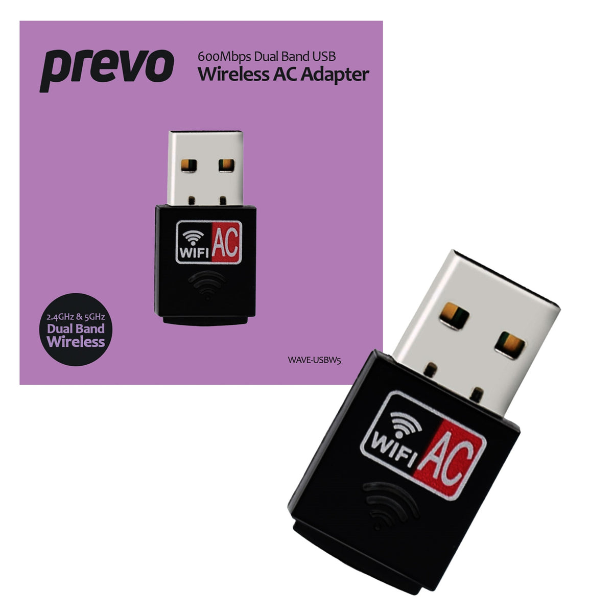 Prevo USBW5 600Mbps AC600 Dual Band USB Wireless